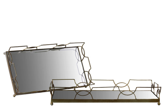 Metal Rectangular Tray with Metal Handles and Mirror Surface