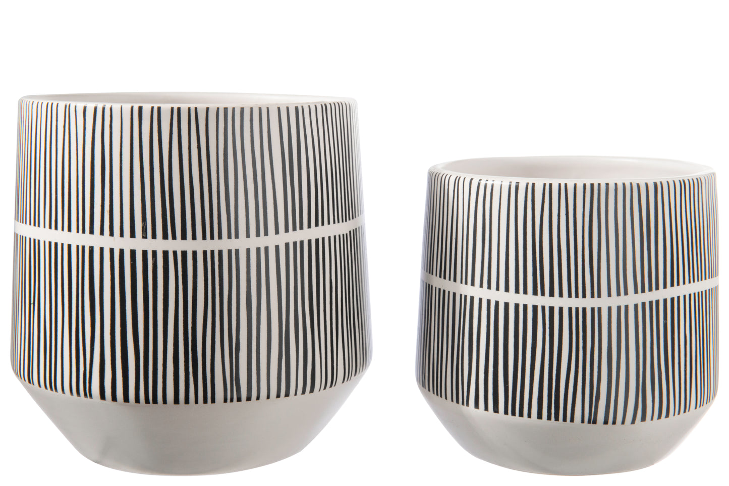 Ceramic Round Pot with Black Optical Illusion Pattern Design Body, Set of 2