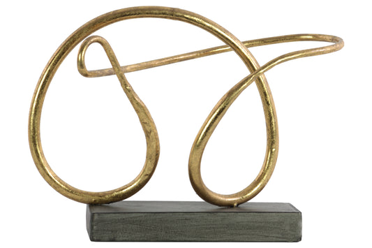Metal Pretzel Abstract Sculpture on Rectangle Base Metallic Finish Gold