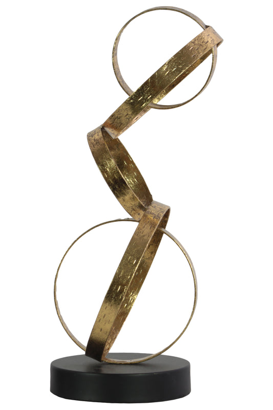 Metal Cascading Circles Abstract Sculpture with Round Base Metallic Finish Gold