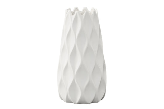 Ceramic Round Vase Matte Finish White-12.25"H