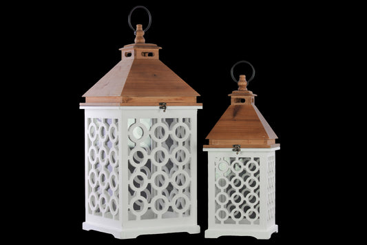 Wood Lantern Coated Finish White 27.5"H