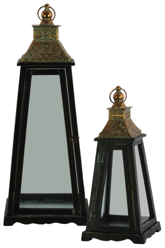 Wood Lantern Coated Finish Black-27.25"H