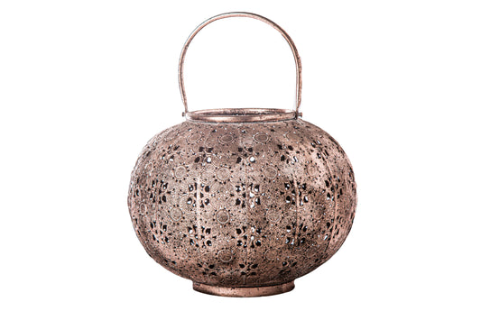 Metal Round Lantern Metallic Finish Rose Gold-9.00"H