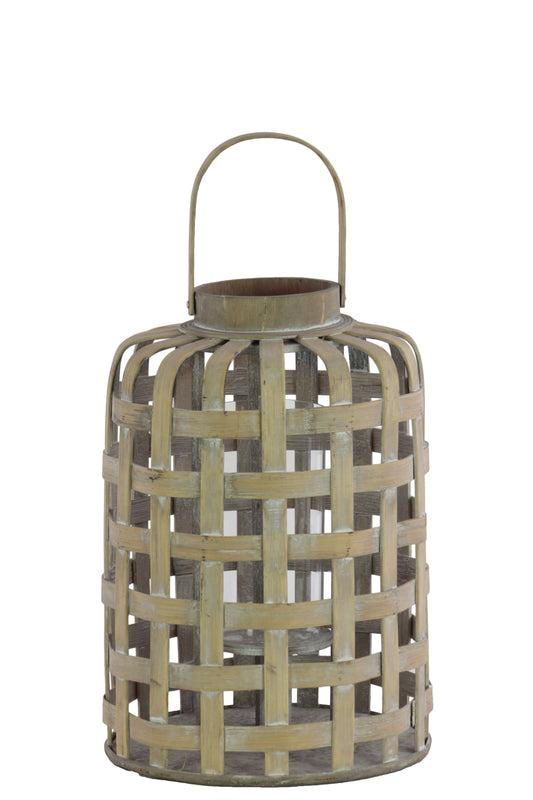 Wood Lantern Natural Wood Finish Brown-14.5"H