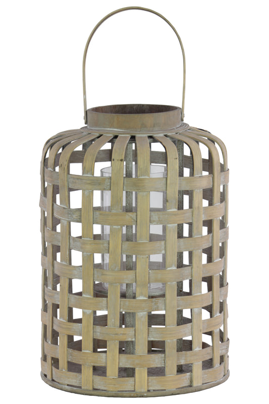 Wood Lantern Natural Wood Finish Brown-14.5"H