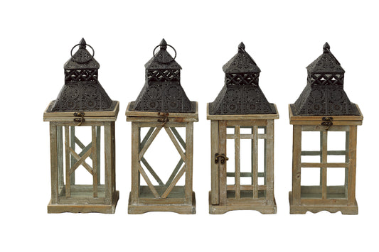 Wood Lantern Natural Finish Brown 16.50"H