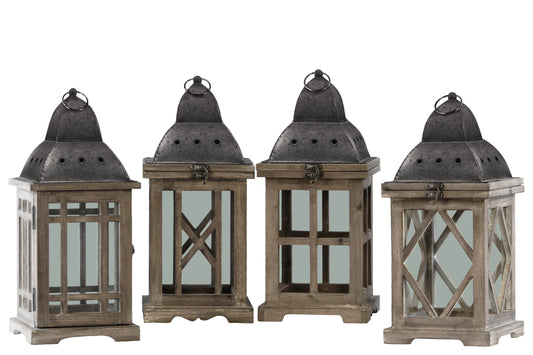 Wood Lantern Stained Wood Finish Brown-15"H