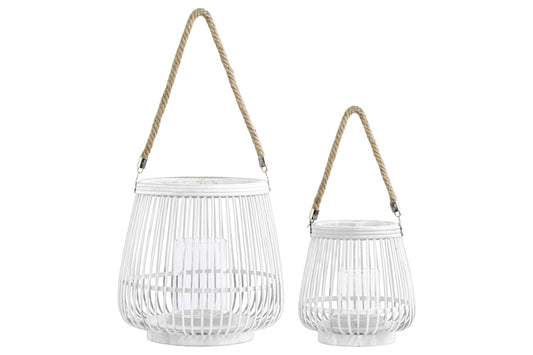 Bamboo Lantern Painted Finish White 11.5"H