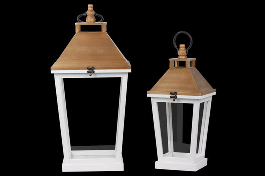 Wood Square Lantern Painted Finish White-23.75"H