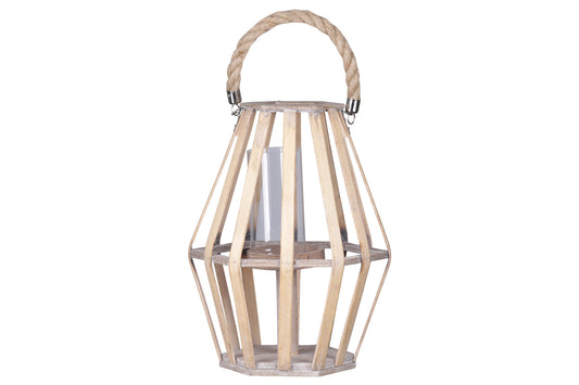 Wood Pentagonal Lantern Painted Finish Brown-12.50"H