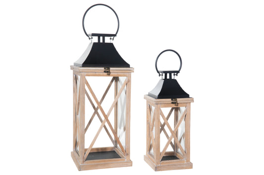 Wood Square Lantern Natural Finish Brown-24.25"H