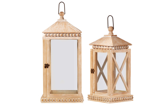 Wood Square Lantern Washed Finish Brown-21.50"H -364