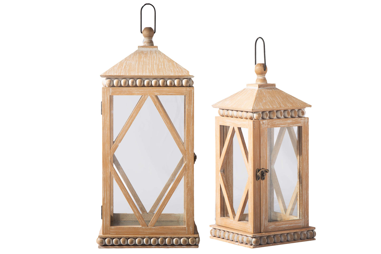 Wood Square Lantern Washed Finish Brown-21.50"H -365