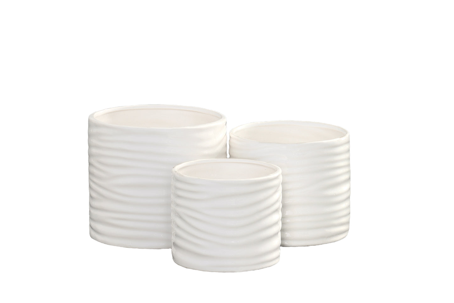Ceramic Low Round Pot with Ribbed Design Body, Set of 3