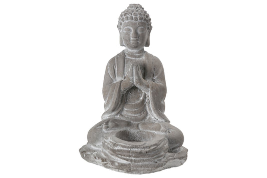 Cement Meditating Buddha Figurine Washed Finish Gray-8.00"H