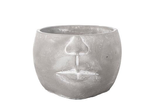 Cement Half Man's Head Flower Pot Washed Concrete Finish Gray-5.00"H