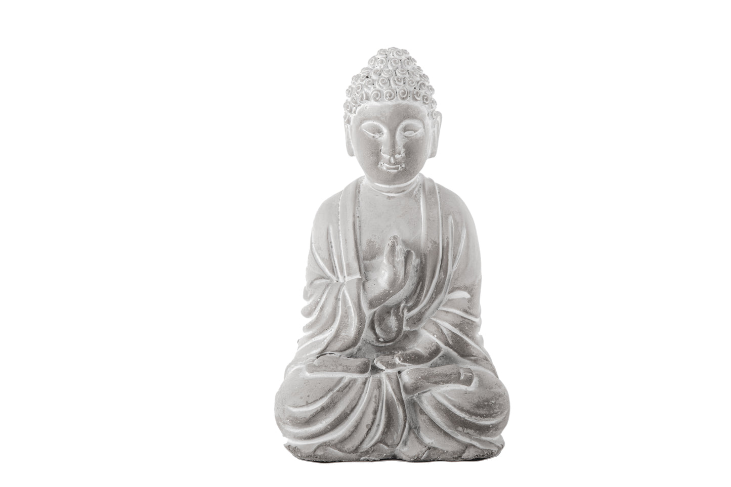 9" Cement Meditating Buddha Figurine in Abhaya Mudra Position