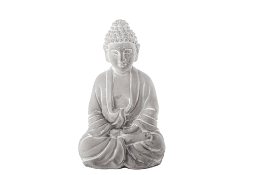 Cement Meditating Buddha Figurine Washed Concrete Finish Gray-9.50"H -20