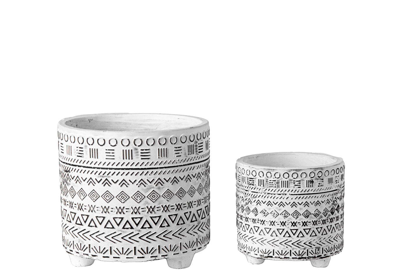 Cement Round Pot Set of Two Washed Finish White-6.00"H