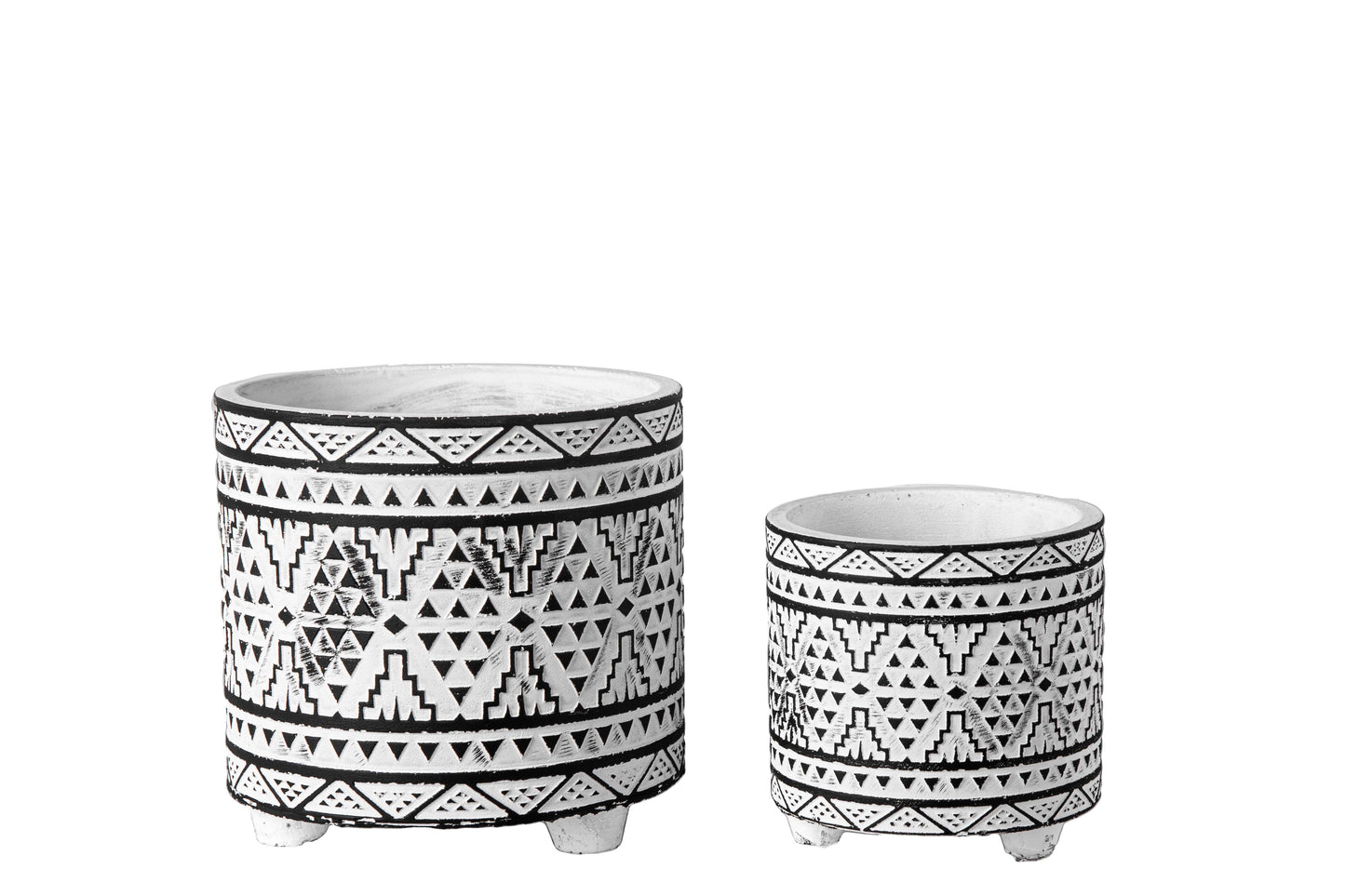 Cement Round Pot Set of Two Washed Finish White-6.00"H