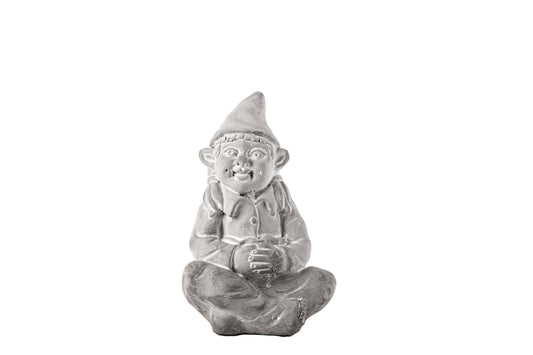 Cement Cross Legs Sitting Kid Gnomes Figurine Washed Finish Gray-8.00"H -5