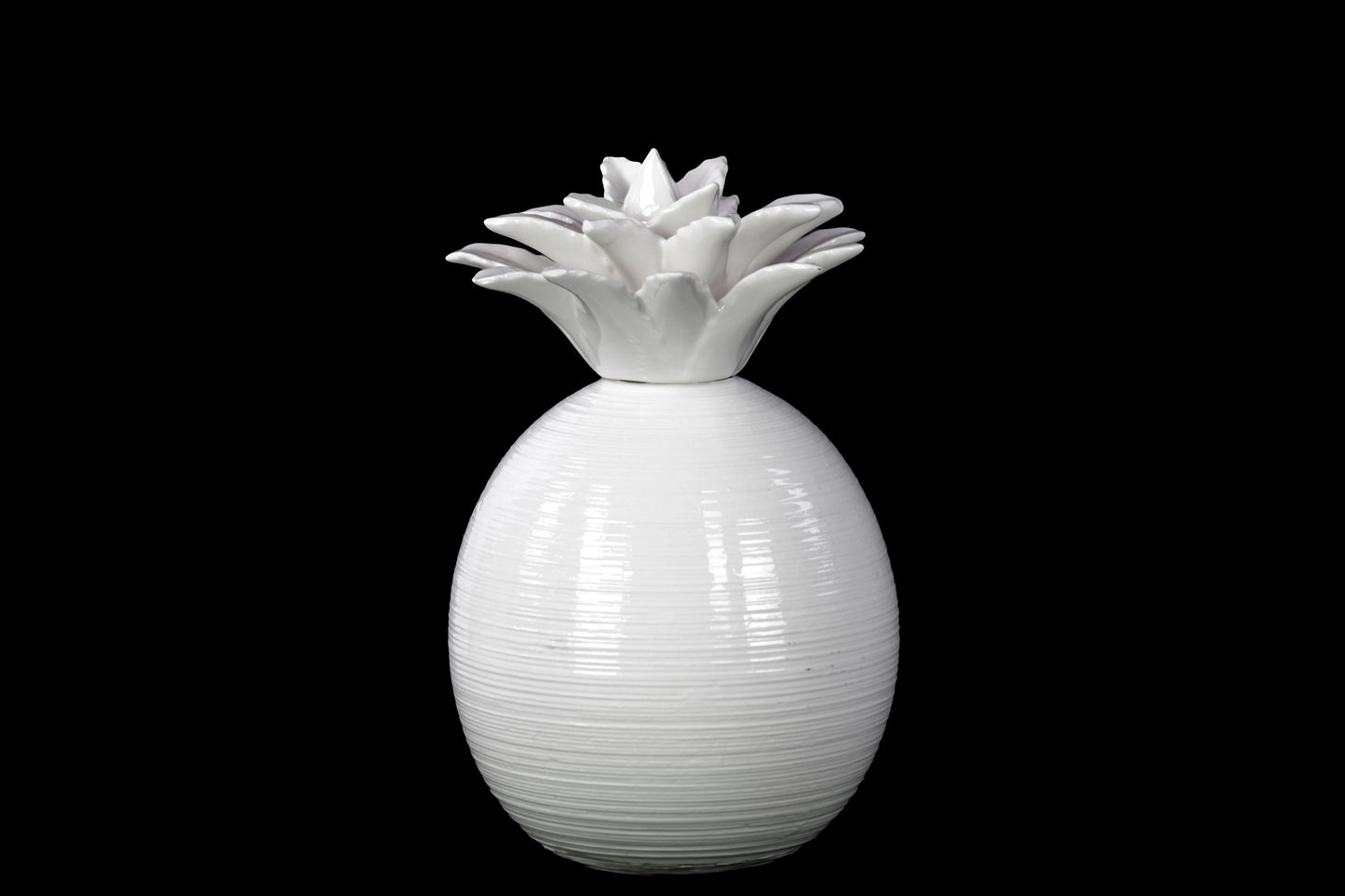 8" Ceramic Pineapple Figurine Gloss Finish White