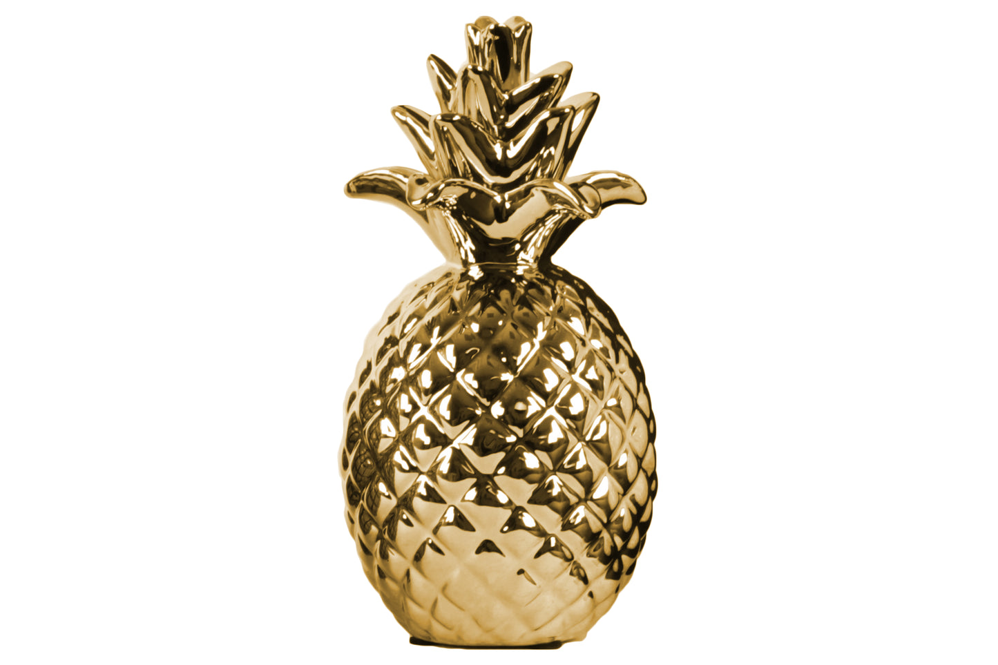 8" Ceramic Pineapple Figurine Pimpled Polished Chrome Finish Gold