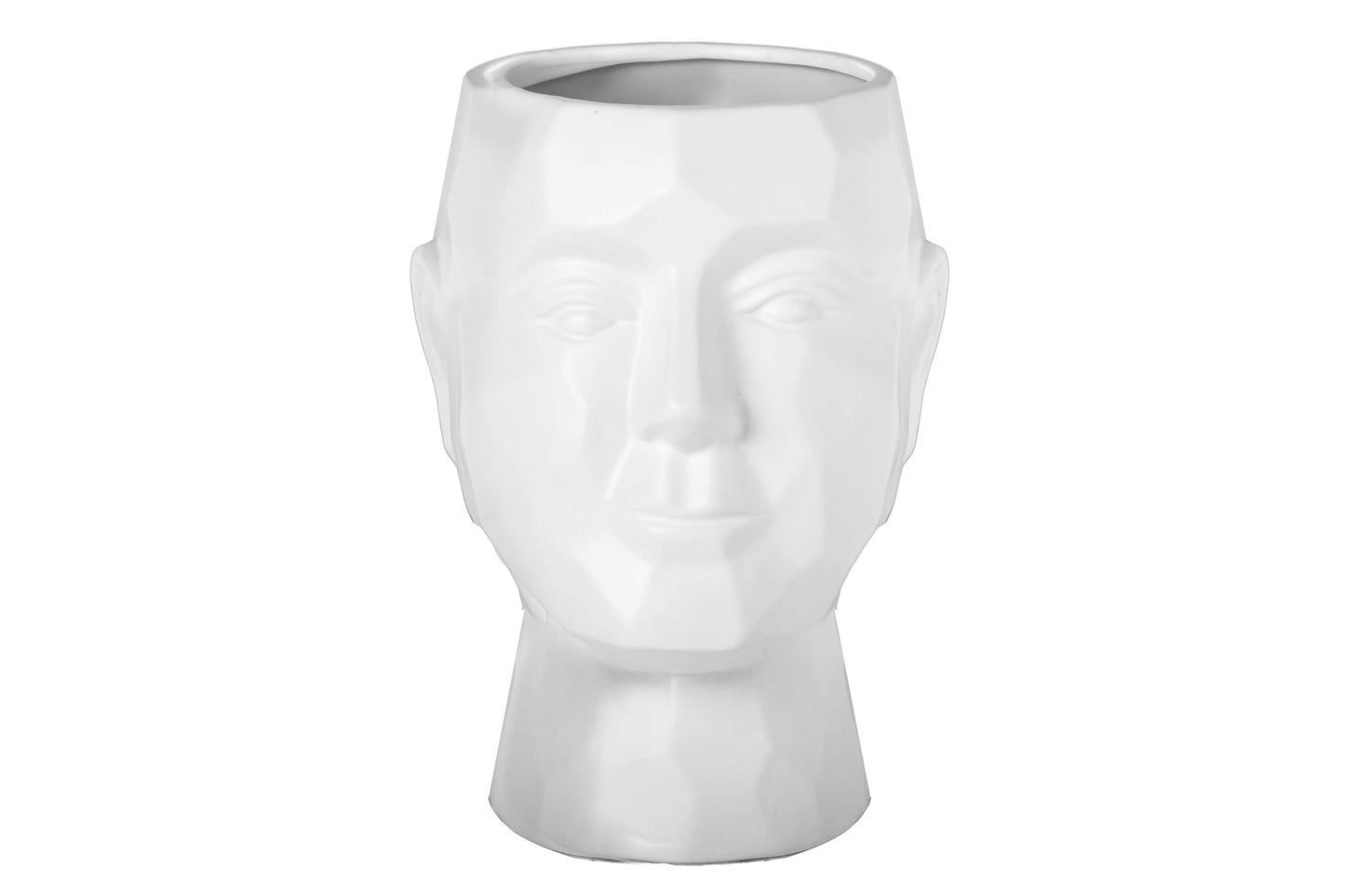 Ceramic Man's Head Pot Matte Finish Black-10.25"H