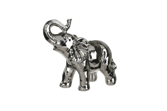 Ceramic Standing Elephant Figurine Chrome Finish Gold-8.25"H