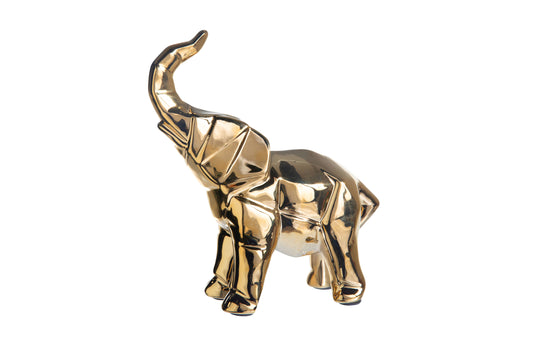 Ceramic Standing Elephant Figurine Chrome Finish Gold-9.50"H