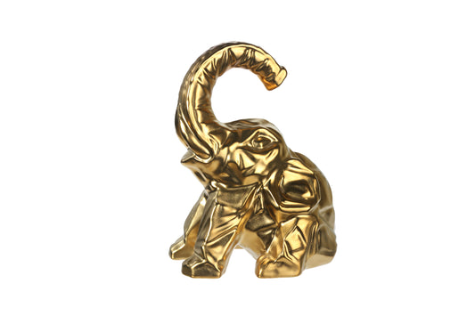 Ceramic Sitting Elephant Figurine Shiny Finish Gold-9.25"H