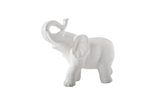 Ceramic Standing Elephant Figurine Matte Finish White-8.25"H