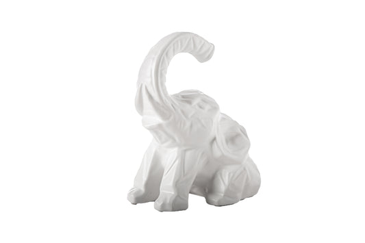 Ceramic Sitting Elephant Figurine Shiny Finish Gold-9.25"H