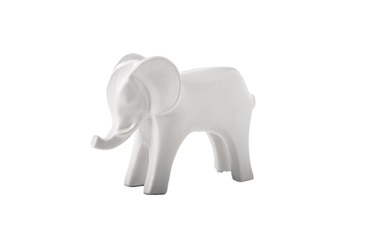 Ceramic Standing Baby Elephant Figurine Matte Finish White-7.25"H