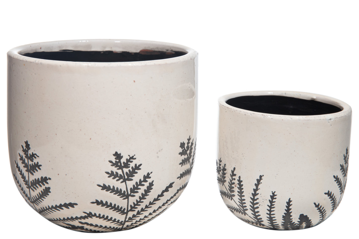 Ceramic Round Pot with Bottom Fern Leaf Design, Set of 2