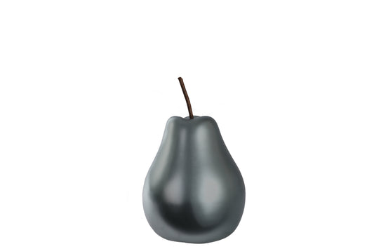 Ceramic Pear Figurine SM Chrome Finish Silver-6.50"H