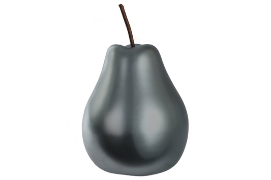 Ceramic Pear Figurine LG Chrome Finish Silver-7.50"H