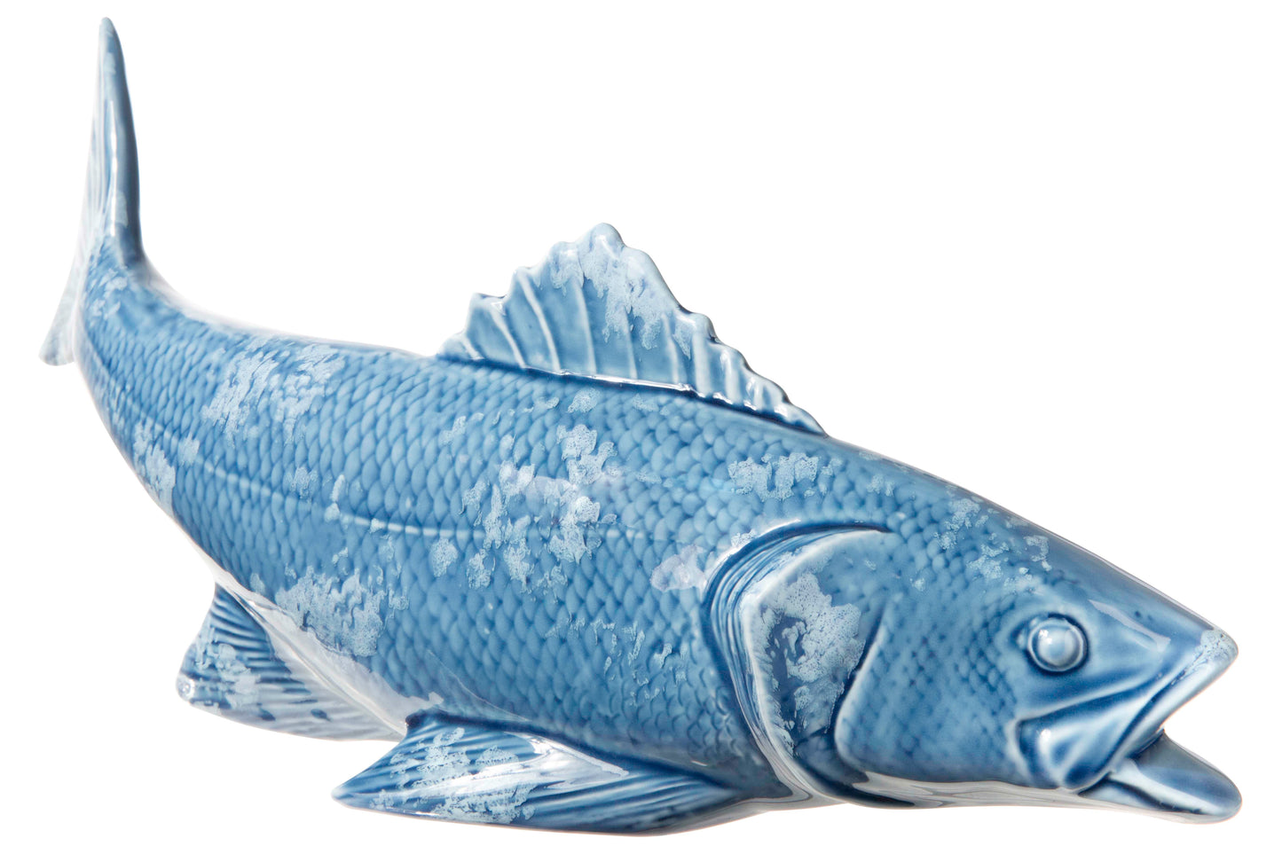 6" Porcelain Common Carp Fish Figurine Gloss Distressed Finish Blue