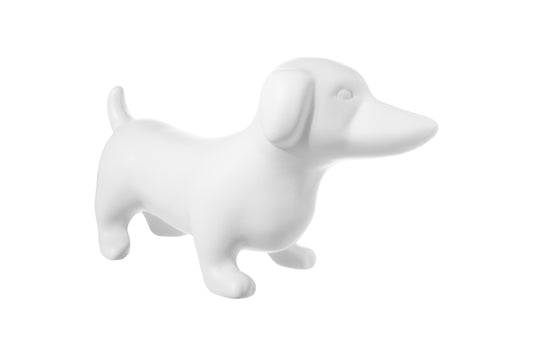 Ceramic Dachshund Dog Figurine Matte Finish White-6.00"H