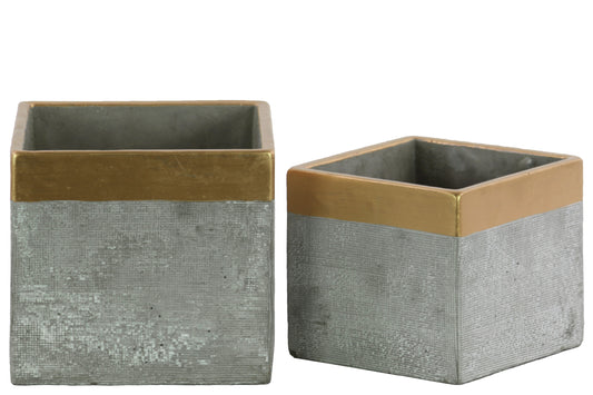 Cement Pot Concrete Painted Finish Gray, Gold-6.5"H