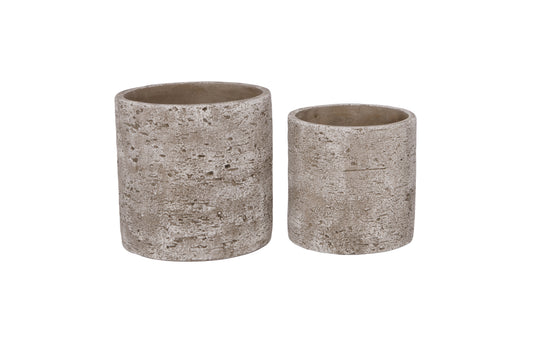 Ceramic Round Flower Pot Set of Two Concrete Finish Moss Green-7.00"H