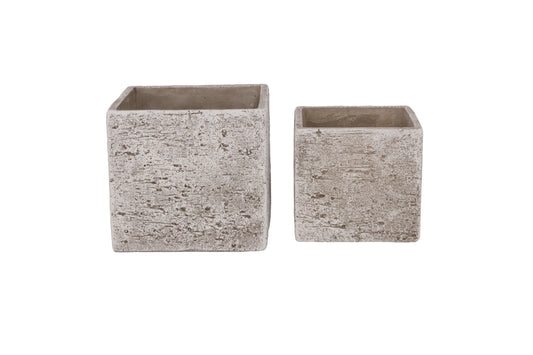 Ceramic Square Flower Pot Set of Two Concrete Finish Moss Green-6.50"H