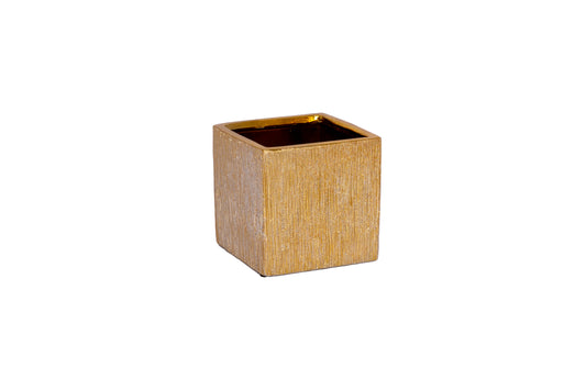 Ceramic Square Pot Gloss Finish Gold-6.00"H