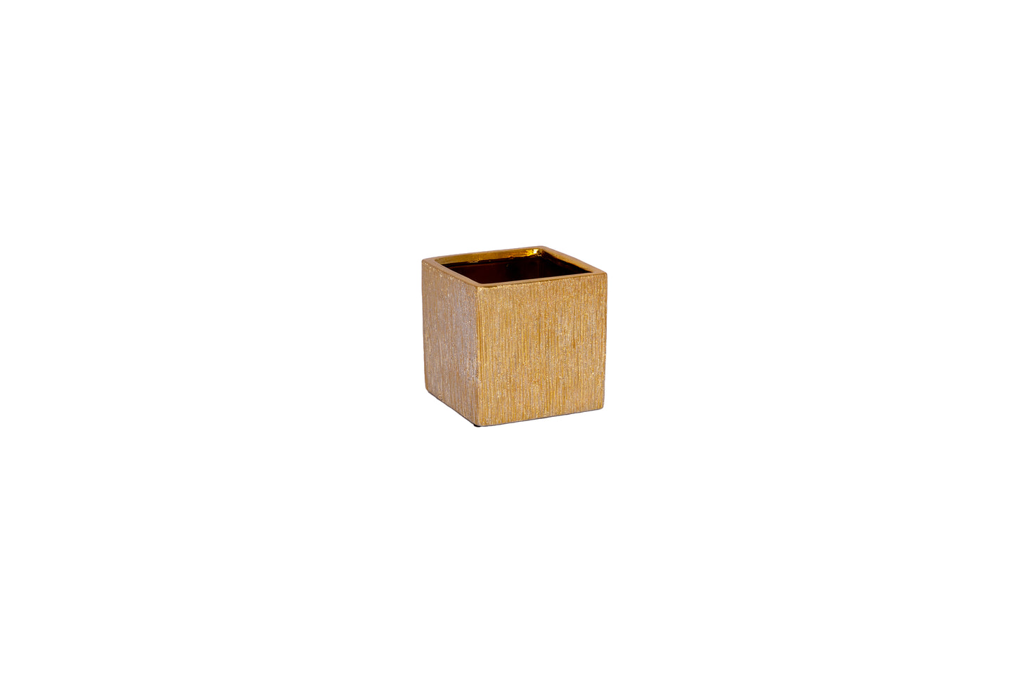 Ceramic Square Pot Gloss Finish Gold-6.00"H