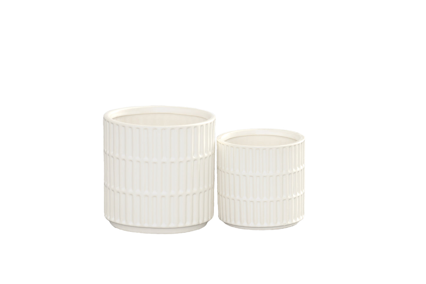 Ceramic Cylindrical Pot with Wide Mouth and Engraved Rectangle Design Body, Set of 2