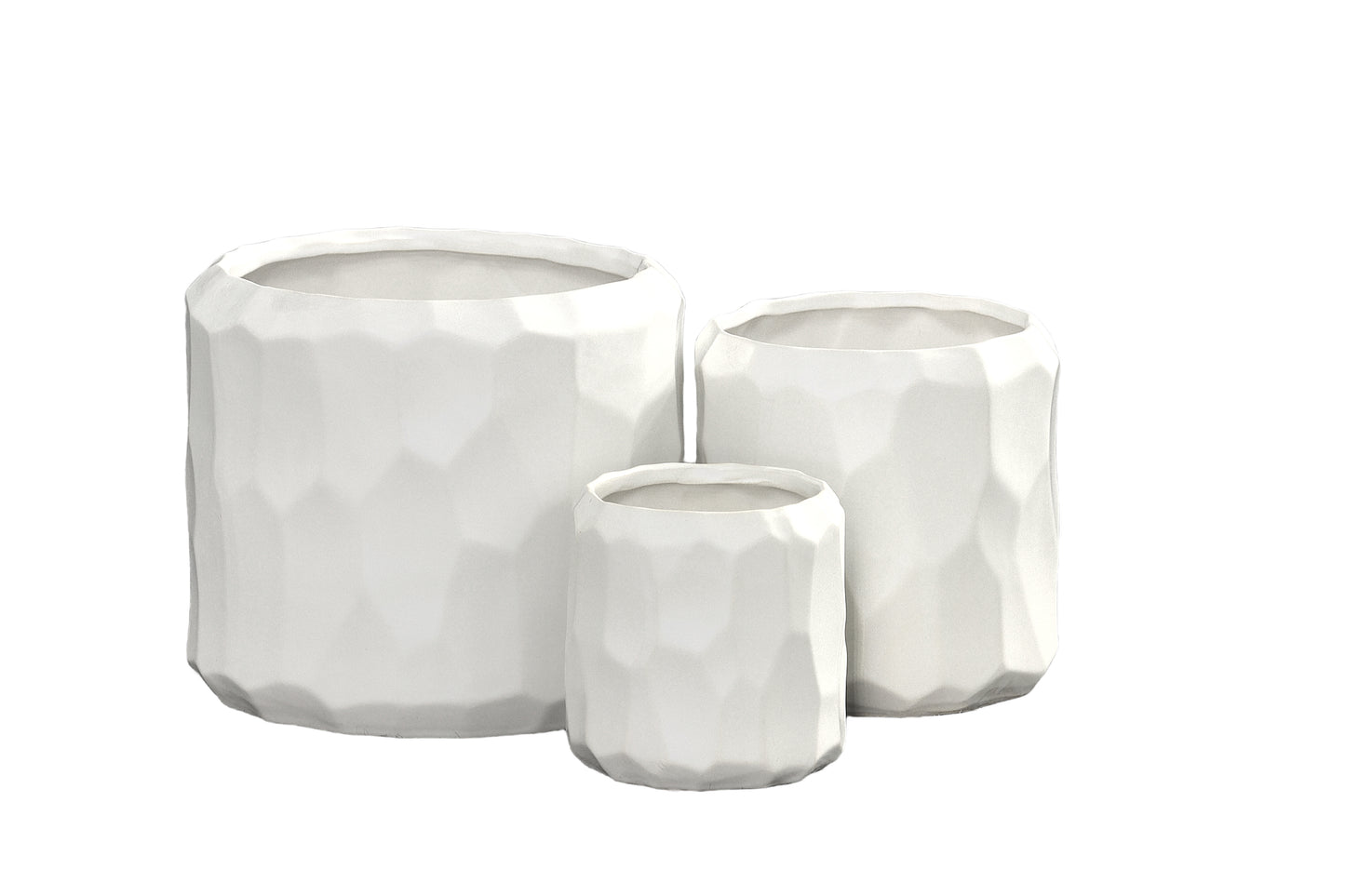 Ceramic Cylindrical Pot with Wide Mouth and Embossed Irregular Patterns Design Body, Set of 3