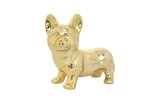 Ceramic Corgi Dog Figurine Gloss Gold-7.50"H