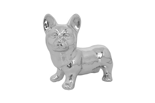 Ceramic Corgi Dog Figurine Gloss Silver-7.50"H