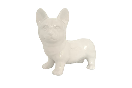 Ceramic Corgi Dog Figurine Gloss White-7.50"H